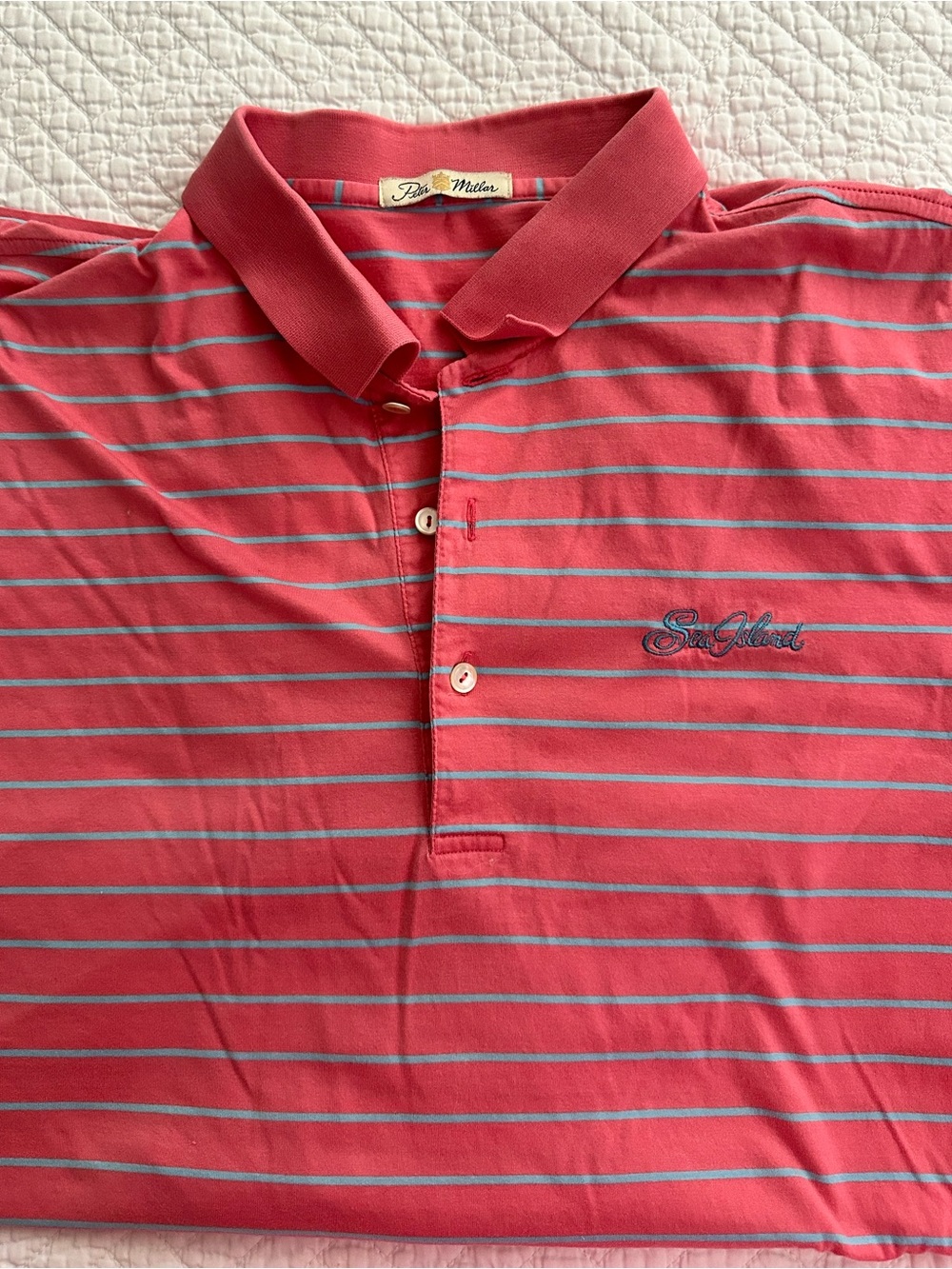 Peter Millar Men’s Sea Island Striped Polo Size  L Pima Cotton Golf Coastal